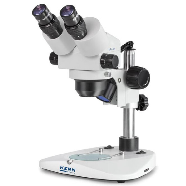 Kern Microscopio stereo zoom OZL 451, Greenough, Columna, bino, 0,75-5,0x, 10x/23, 10W Hal