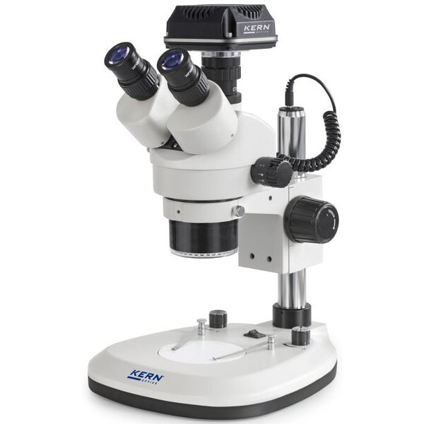 Kern Microscopio OZL 466C825, Greenough, Columna, 7-45x, 10x/20, Luz transmitida/Luz reflejada LED 3W, Anillo, Cámara 5MP, USB 2.0