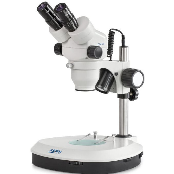 Kern Microscopio stereo zoom OZM 542, Bino, 7-45x, HSWF10x23, Luz transmitida, 3W LED