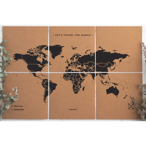Miss Wood Mapamundi Mapa rompecabezas XL - Negro