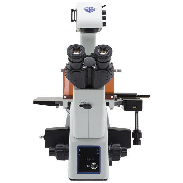 Optika Microscopio IM-5FLD-EU, trino, invertido, FL-LED, objetivos c.o., UE