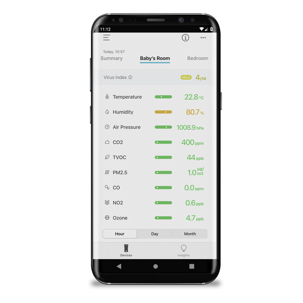 uHoo Monitor del nivel de CO2 en el aire, sensor y medidor de tasa de virus Smarter 9 en 1 con Virus Index de