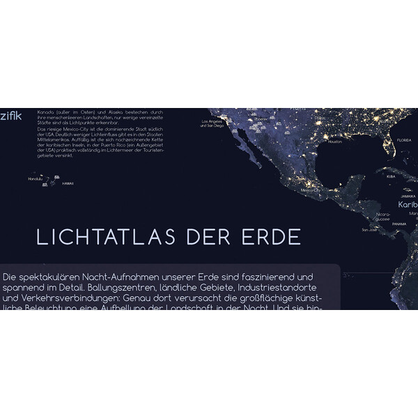 Astronomie-Verlag Póster Die Erde bei Nacht und Sternwarten der Welt