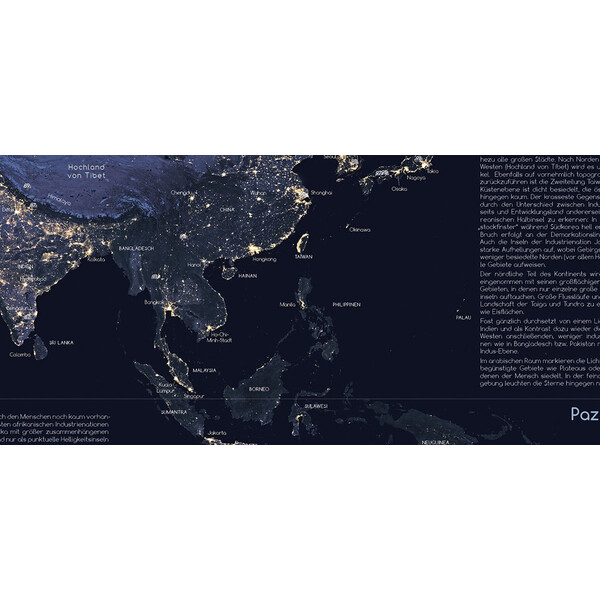 Astronomie-Verlag Póster Die Erde bei Nacht und Sternwarten der Welt
