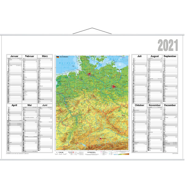 Stiefel Mapa Planificador anual 2021 Alemania físico