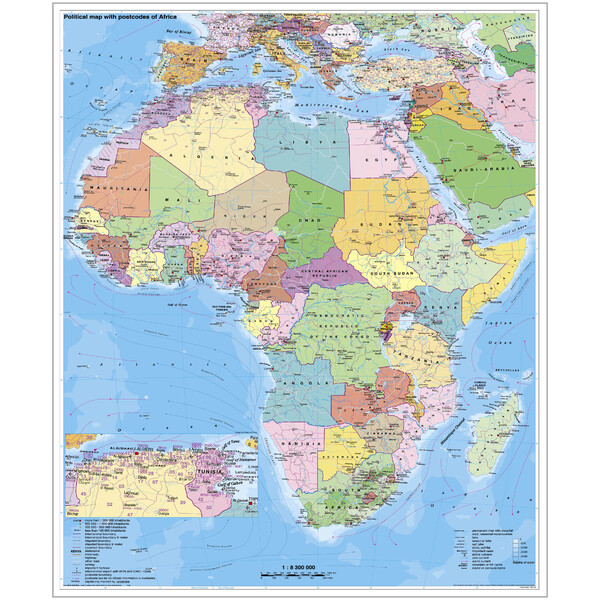 Stiefel Mapa continental Afrika politisch mit PLZ auf Platte zum Pinnen und magnethaftend