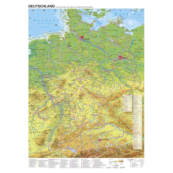 Stiefel Mapa Alemania Rutas ciclistas (68x98)
