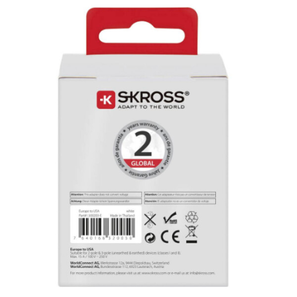 Skross Fuente energética Adaptador de viaje Europe to USA