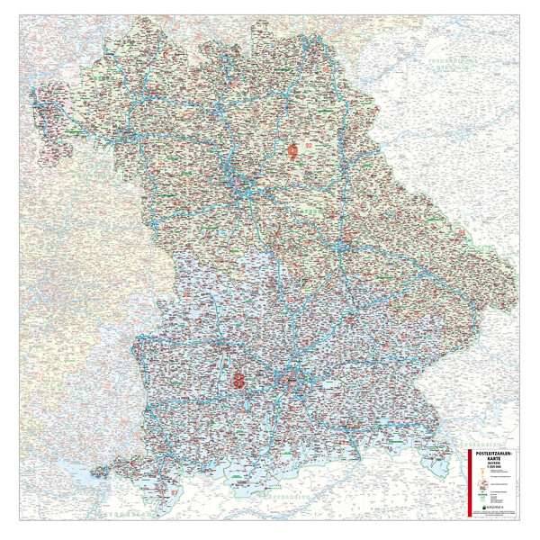 Kastanea Mapa regional Postleitzahlenkarte Bayern (110 x 112 cm)