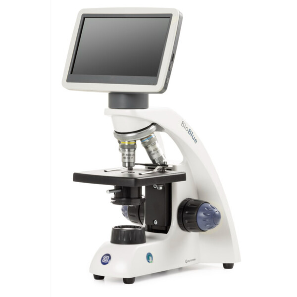 Euromex Microscopio BioBlue, BB.4200-LCD, pantalla LCD de 7 pulgadas, objetivos SMP 4/10/S40x, DIN, 40x - 400x, 10x/18, LED, 1W, mesa de objeto simple
