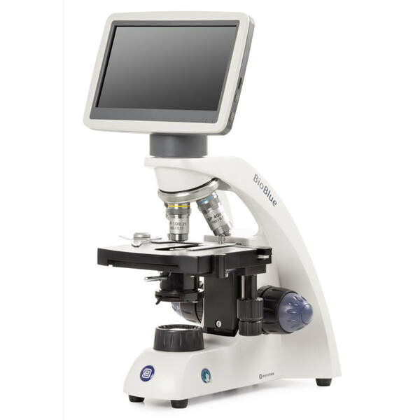 Euromex Microscopio BioBlue, BB.4220-LCD, pantalla LCD de 7 pulgadas, objetivos SMP 4/10/S40x, DIN, 40x - 400x, 10x/18, LED, 1W, mesa en cruz