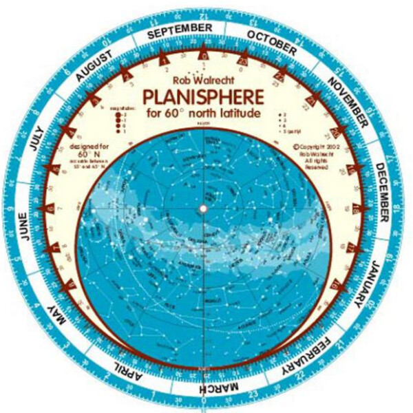 Rob Walrecht Mapa estelar Planisphere 60°N 25cm