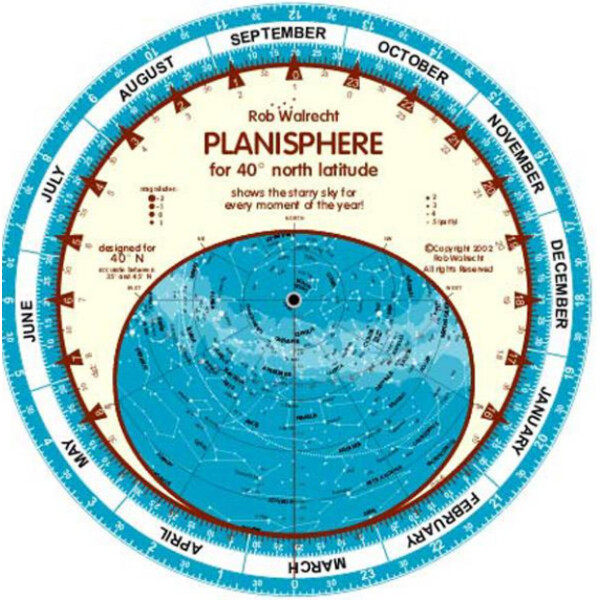 Rob Walrecht Mapa estelar Planisphere 40°N 25cm