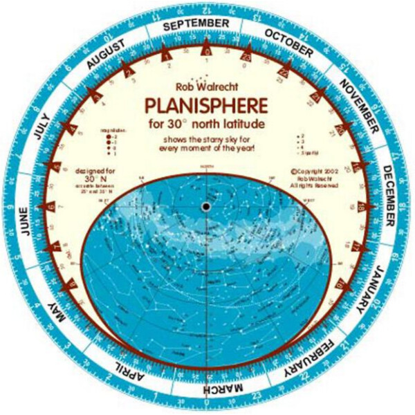 Rob Walrecht Mapa estelar Planisphere 30°N 25cm