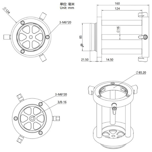 ZWO Alargador de mástil PIer Extension PE160 for AM5