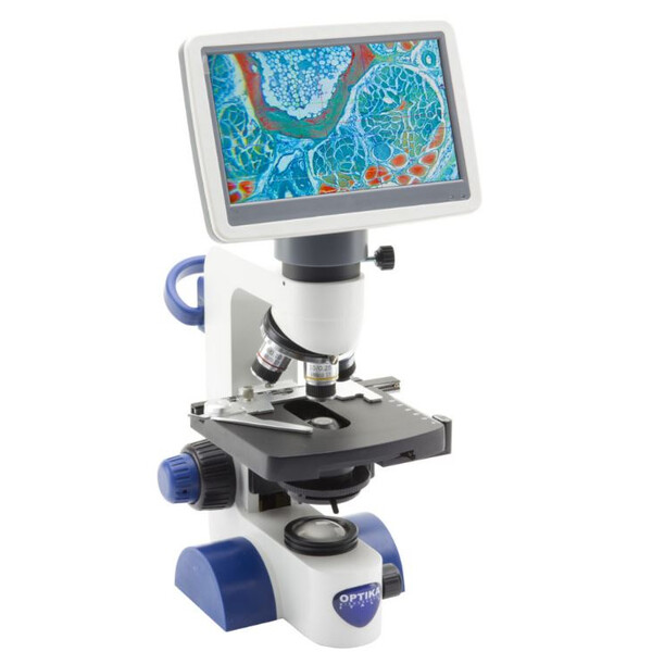 Optika Microscopio B-62V, Pantalla, 7 pulgadas, DIN, achro, 40-400x, LED, 1W, Mesa en cruz, Condensador de Abbe