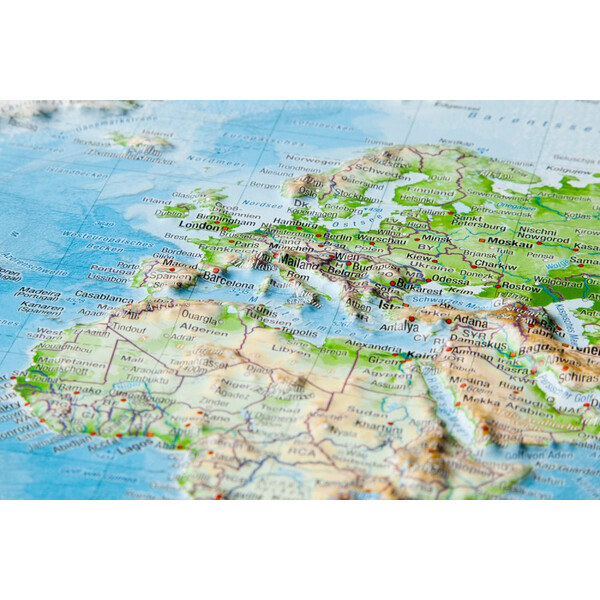Georelief Mapamundi Mundo, grande, mapa en relieve 3D con marco de madera