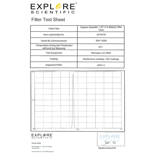 Explore Scientific Filtro H-alpha 12nm 1,25"