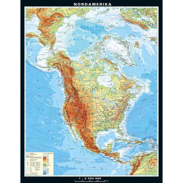 PONS Mapa continental Norteamérica físico (158 x 203 cm)