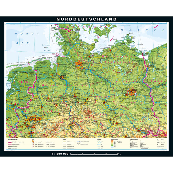 PONS Mapa regional Norte de Alemania físico (243 x 197 cm)