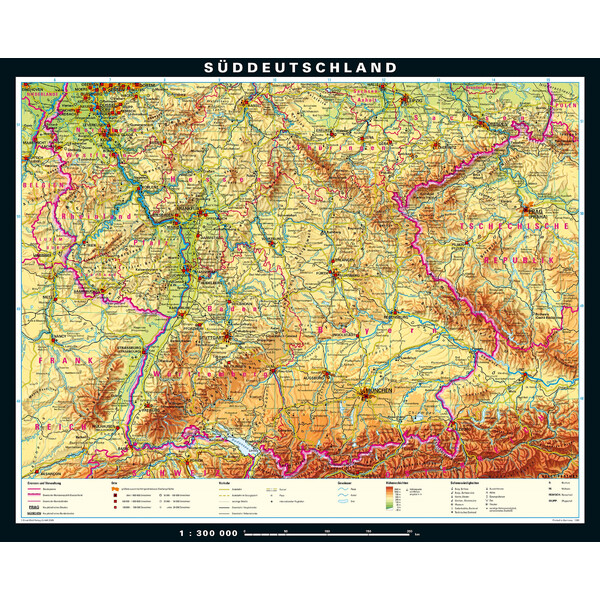 PONS Mapa regional Süddeutschland physisch (243 x 197 cm)