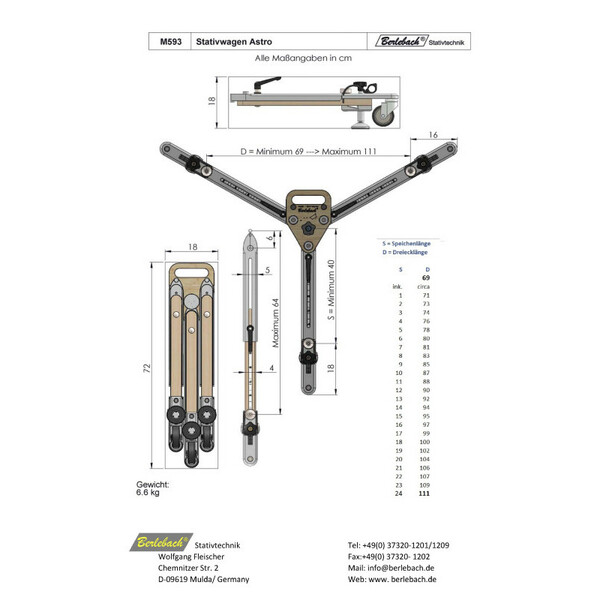 Berlebach Soporte rodante para carrito de soporte