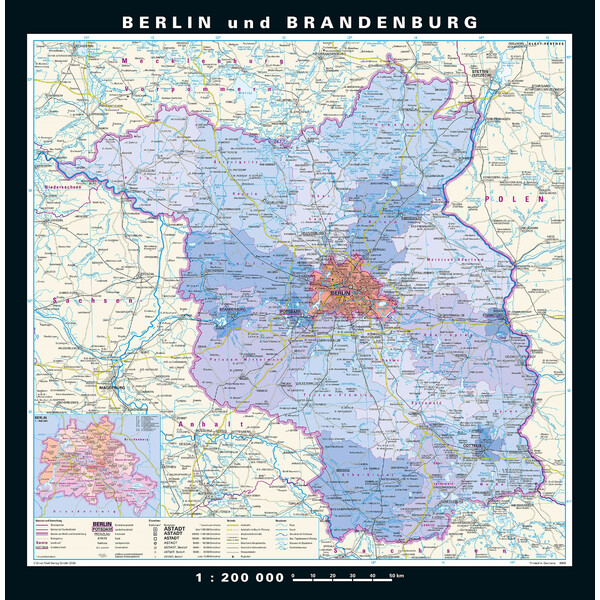 PONS Mapa regional Berlín-Brandeburgo físico y político (148 x 150 cm)