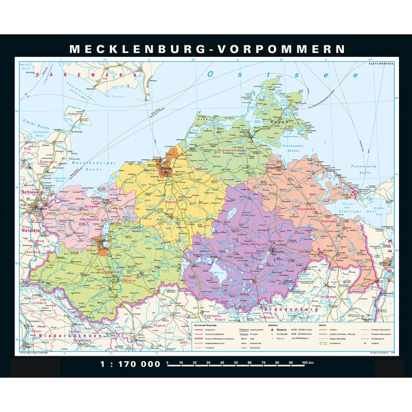 PONS Mapa regional Mecklenburg-Vorpommern physisch/politisch (178 x 148 cm)