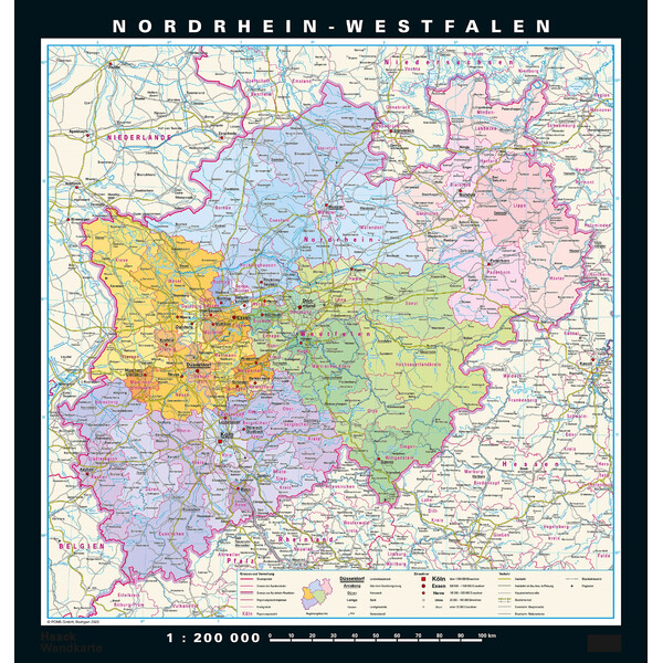 PONS Mapa regional Renania del Norte-Westfalia físico y político (148 x 155 cm)