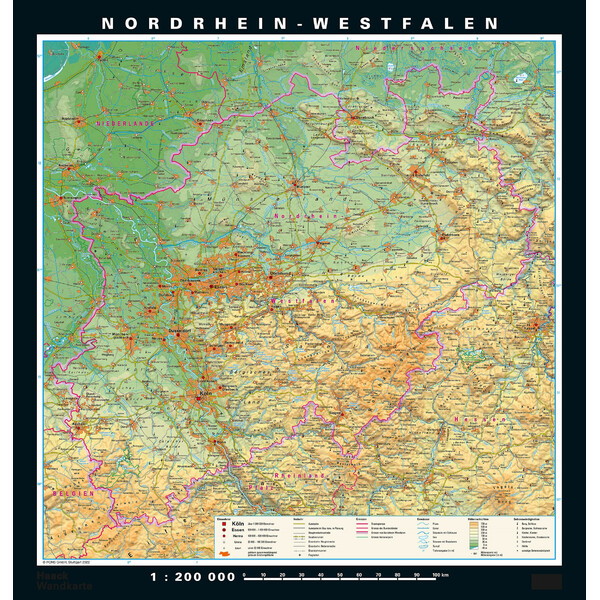 PONS Mapa regional Renania del Norte-Westfalia físico y político (148 x 155 cm)