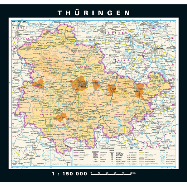 PONS Mapa regional Thüringen physisch/politisch (148 x 150 cm)