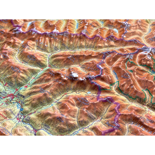 Georelief Mapa regional Tirol (77 x 57 cm) 3D Reliefkarte mit Alu-Rahmen