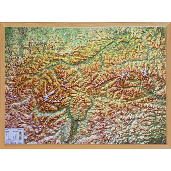 Georelief Mapa regional Tirol (78 x 58 cm) 3D Reliefkarte mit Holzrahmen