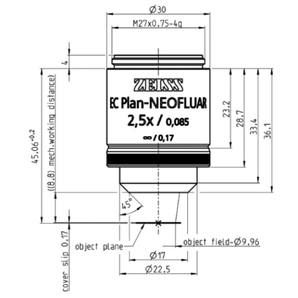 ZEISS Objetivo EC Plan-Neofluar, 2,5x/0,085 wd=8,8mm