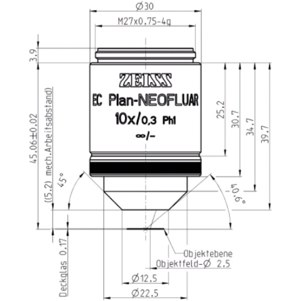 ZEISS objetivo Objektiv EC Plan-Neofluar, Ph1, 10x/0,3 wd=5,2mm