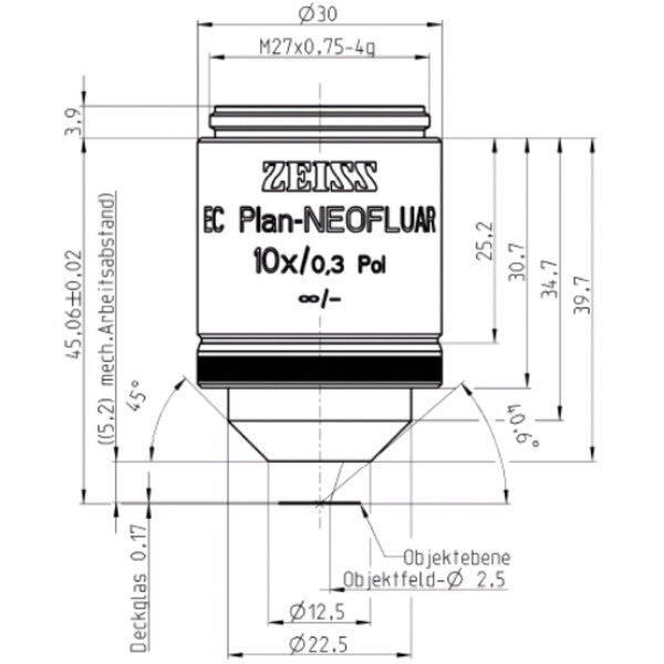 ZEISS Objetivo EC Plan-Neofluar, POL, 10x/0,3 Pol wd=5,2mm