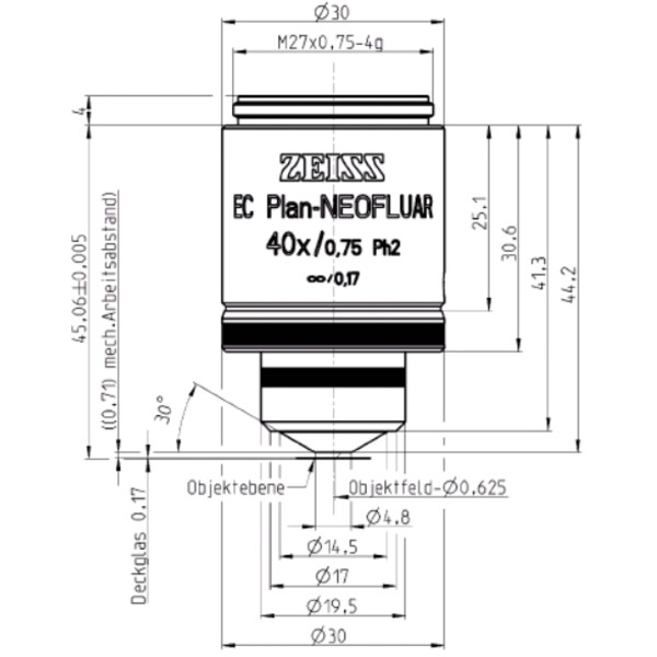 ZEISS Objetivo EC Plan-Neofluar, Ph2, 40x/0,75, wd=0,71
