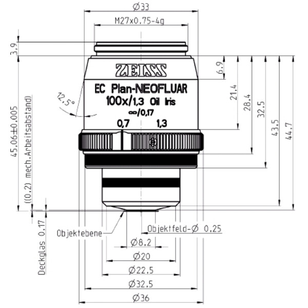 ZEISS objetivo Objektiv EC Plan-Neofluar, Iris, 100x/1,30 Oil,  wd=0,20mm