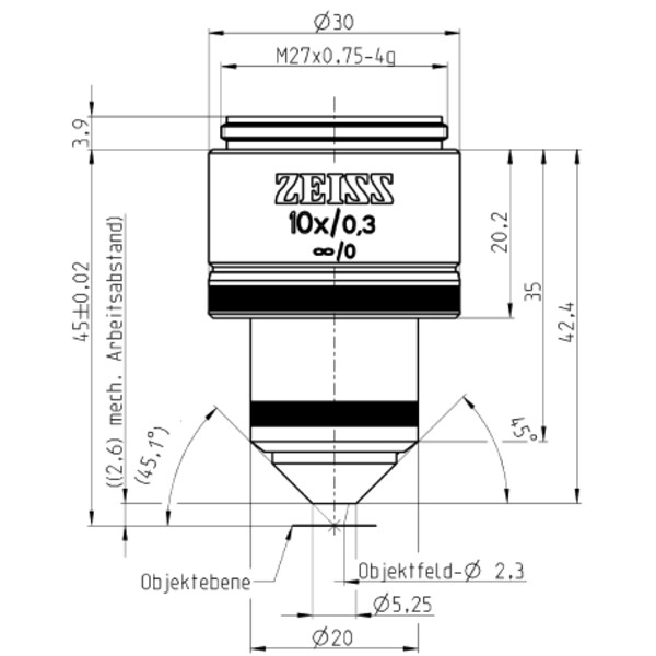ZEISS Objetivo W N-Achroplan 10x/0,3 wd=2,6mm