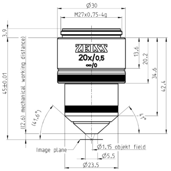 ZEISS objetivo Objektiv W N-Achroplan 20x/0,5 wd=2,6mm