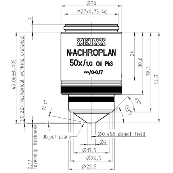 ZEISS Objetivos N-Achroplan 50x/1,0 Oil Ph3 wd=0,22mm
