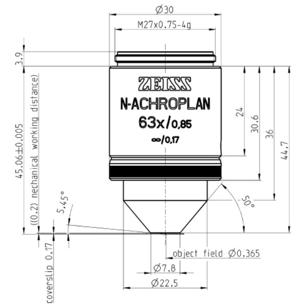 ZEISS objetivo Objektiv N-Achroplan 63x/0,85 wd=0,20mm