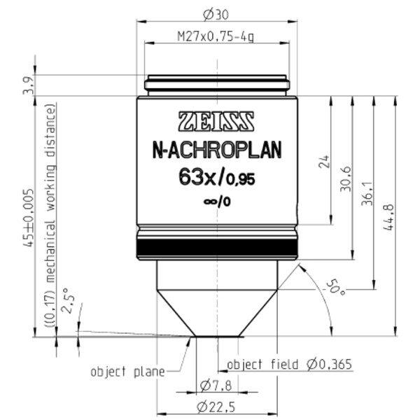ZEISS Objetivos N-Achroplan 63x/0,95 D=0 wd=0,17mm