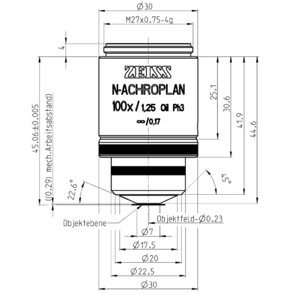 ZEISS objetivo Objektiv N-Achroplan 100x/1,25 Oil Ph3 wd=0,29mm