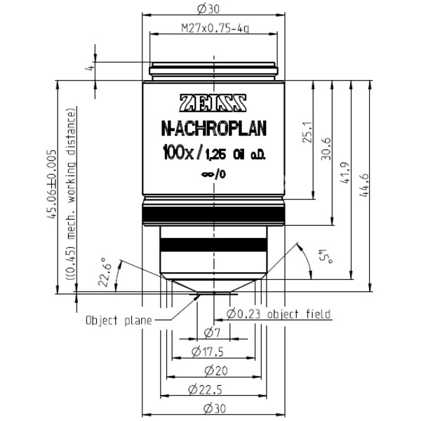 ZEISS Objetivo N-Achroplan 100x/1,25 aceite D=0 wd=0,45 mm