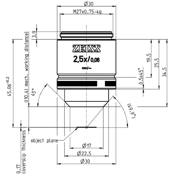 ZEISS Objetivo A-Plan 2,5x/0,06 wd=10,4mm