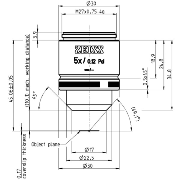 ZEISS Objetivos A-Plan 5x/0,12 Pol wd=10,1mm