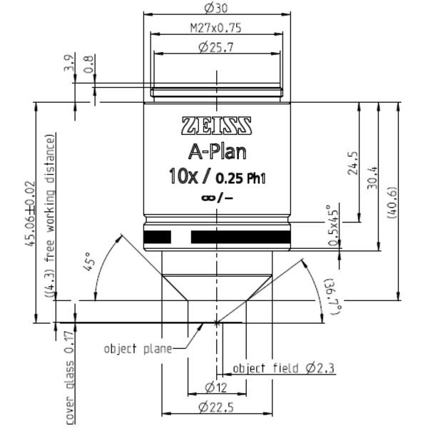 ZEISS Objetivos A-Plan 10x/0,25 Ph1 wd=4,3mm