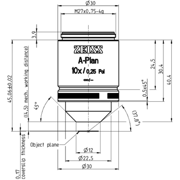 ZEISS Objetivo A-Plan 10x/0,25 polo wd=4,5mm