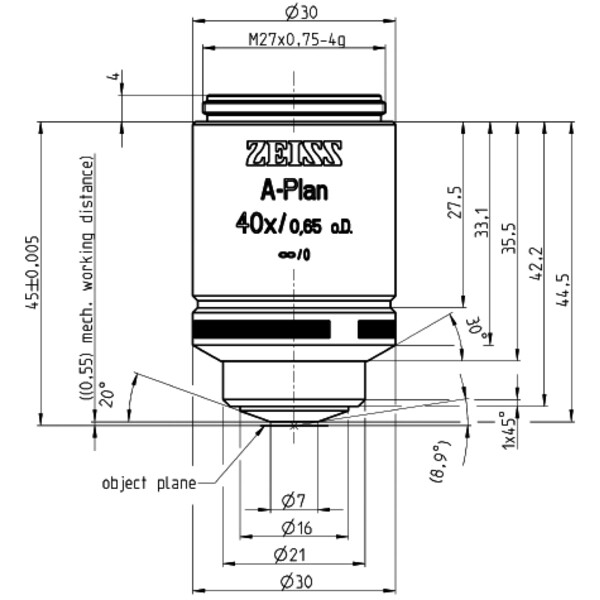 ZEISS Objetivo A-Plan 40x/0,65 D=0 wd=0,55mm